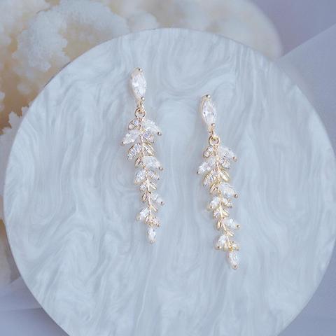 Breloque 18k or réel feuilles boucles d'oreilles pour les femmes exquis minuscule zircone boucle d'oreille élégant coréen cristal anneau de mariage pendentif ► Photo 1/5