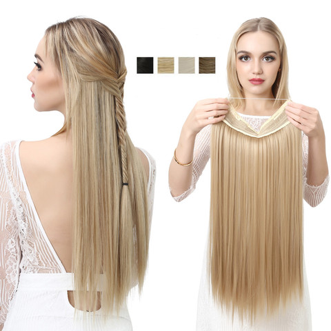SARLA Halo Extension de cheveux Ombre sans pince synthétique artificiel naturel faux Long court droit postiche Blonde pour les femmes ► Photo 1/6