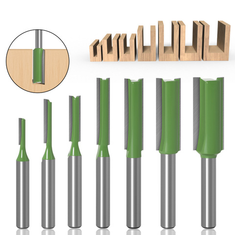 Fraise à mèche droite à Double cannelure, tige de 1/4 pouces, pour le bois, mèche de routeur en carbure de tungstène de 6MM, ensemble d'outils pour le travail du bois, 1 à 7 pièces ► Photo 1/6