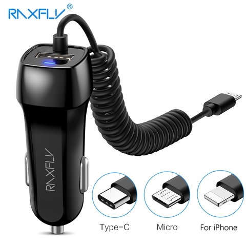 RAXFLY Type C Micro USB pour iPhone chargeur de voiture charge rapide pour Samsung A50 A70 Note10 S8 chargeur de voiture Type C allume-cigare ► Photo 1/6