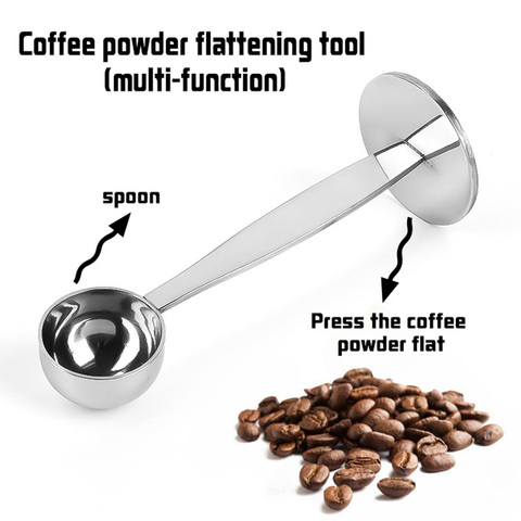 2 en 1 cuillère à café acier inoxydable poudre presse 10g cuillère standard double usage café grain cuillère cafetière accessoires ► Photo 1/6