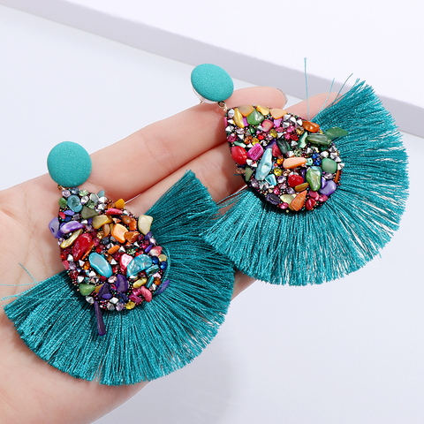 1 paire nouvelle mode bohême gland boucles d'oreilles coloré charme cristal paillettes paillettes balancent frange goutte femmes bijoux accessoires ► Photo 1/6