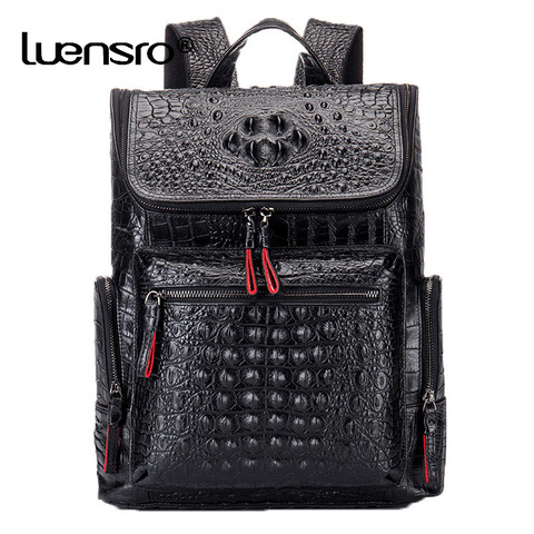 Sac à dos Crocodile en cuir véritable pour homme, sacoche de jour pour ordinateur portable, de voyage, de travail, de styliste de luxe ► Photo 1/6