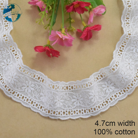 Ruban brodé pour la couture en dentelle, 4.7cm de large, 100% coton, garniture pour guipure, décoration de mariage, accessoires pour vêtements poupées à monter soi-même, bord en dentelle #4056 ► Photo 1/5