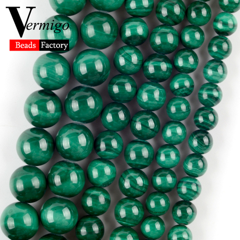 Perles rondes en Malachite naturelle, pour la fabrication de bijoux, 6mm-10mm d'espacement, en vrac, accessoires pour colliers, vente en gros, 15 pouces ► Photo 1/4