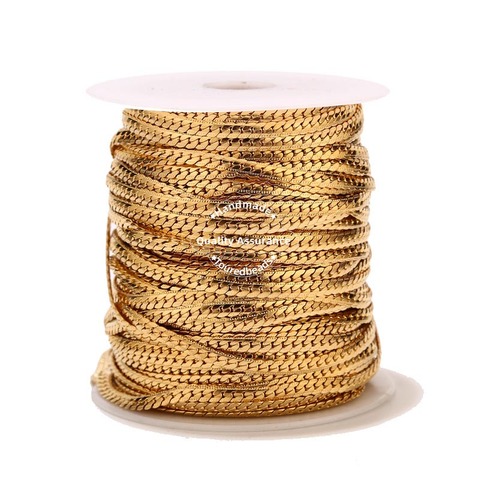 Chaînes de bordure de serpent texturées d'acier inoxydable de 1 mètre chaîne de lien cubaine plate d'or de 4mm pour la fabrication de bijoux à bricoler soi-même ► Photo 1/6