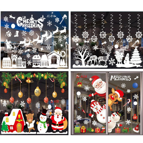 Nouvelle Année Fenêtre En Verre PVC Wall Sticker De Noël DIY Neige Ville Stickers Muraux Chez Autocollant De Noël Décoration pour La Maison Fournitures ► Photo 1/6