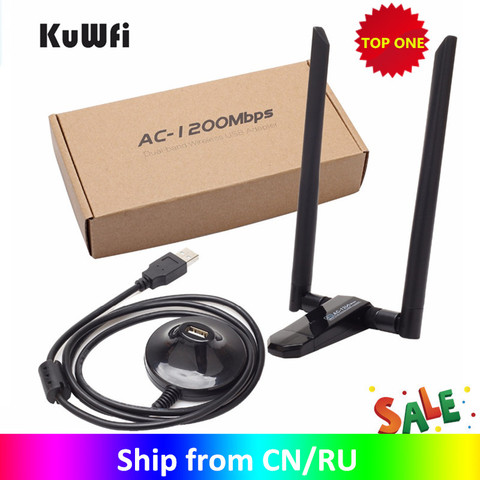 KuWfi – carte réseau sans fil USB 1200Mbps, récepteur double bande 2.4 go et 5.8 go, adaptateur pour PC avec 2 antennes ► Photo 1/6