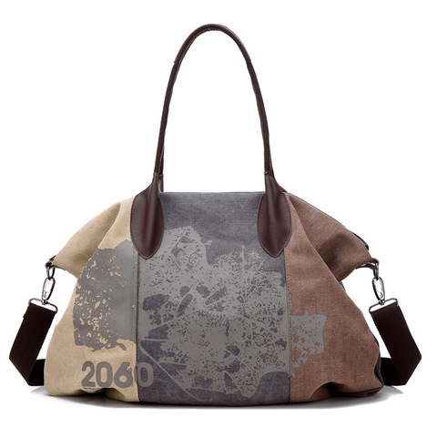 Sac en toile imprimé pour femmes, sac à bandoulière de grande capacité pour les voyages de loisirs, Shopping, tendance européenne et américaine, meilleure vente ► Photo 1/6