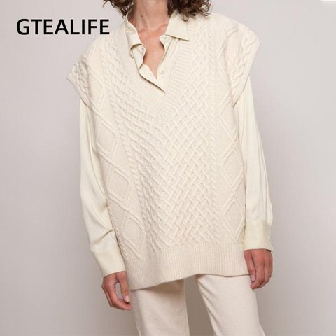 Gtealife femmes gilet Simple tout-match Style col en v tricoté pull loisirs étudiant sans manches femme Vintage pull gilet ► Photo 1/6