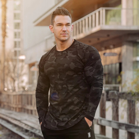 T-shirt manches longues, vêtement de sport, camouflage en coton, vêtement de sport, gym Fitness, entraînement, nouvelle collection automne décontracté ► Photo 1/6