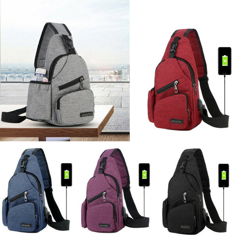 NoEnName-sacoche à bandoulière pour hommes femmes, sac à bandoulière de poitrine, sac voyage en plein air Sport chargeur USB ► Photo 1/6