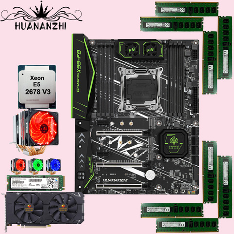 Huanzhi-carte mère X99-F8 avec processeur 512 go, RAM 64 go (8x8 go) DDR4 REG ECC, processeur Xeon 2678 V3 refroidisseur de processeur, carte vidéo GTX1660 ► Photo 1/6