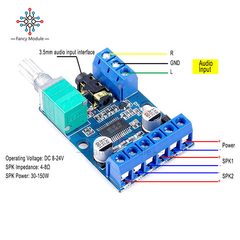 Carte d'amplificateur numérique stéréo haute puissance 8-24V, 30W x 2, classe D, double canal, avec potentiomètre de Volume réglable, DY-AP3015 ► Photo 1/6