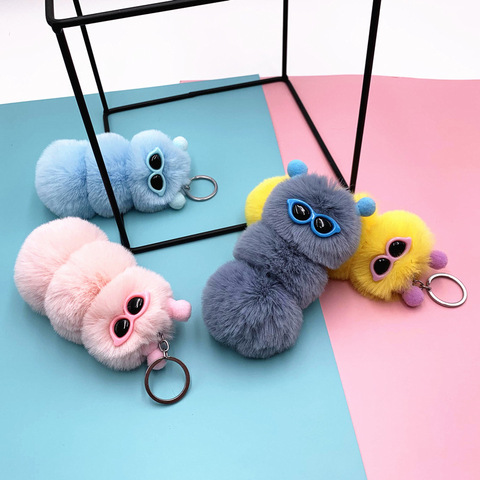 Porte-clés chenille mignon couleur bonbon, pendentif de sac en peluche, dessin animé, accessoires de voiture K4176, nouveau ► Photo 1/5