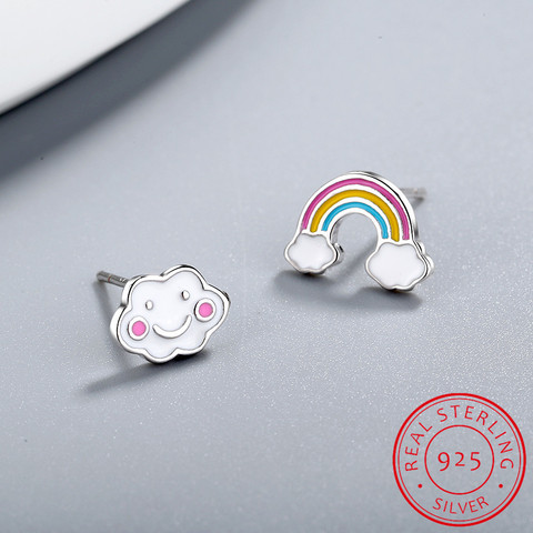 Boucles d'oreilles à clous en argent Sterling 925 pur pour femmes, mignonnes, coréennes et japonaises, arc-en-ciel, pour enfants ► Photo 1/6