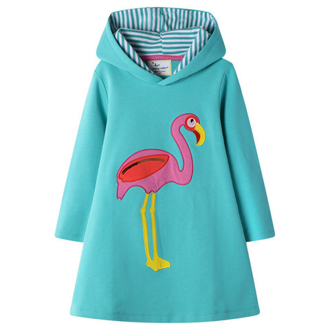 Robe avec flamand rose, en coton, à manches longues et à capuche pour fille, vêtement d'enfant avec motif d'animaux, nouvelle collection ► Photo 1/6