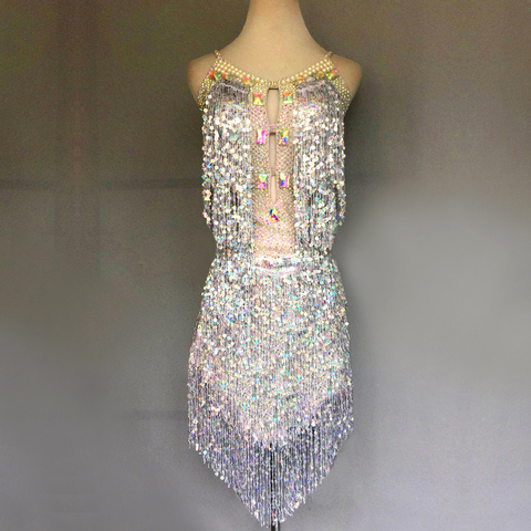 Strass robe de danse latine femmes adulte Costume frange danse latine concours robes vêtements pour Salsa danse vêtements ► Photo 1/6