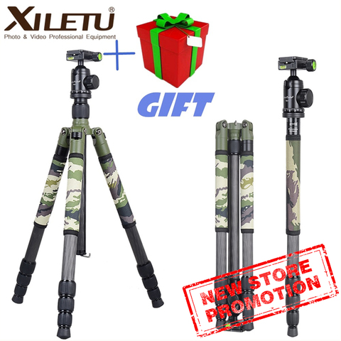 XILETU T284C + FB1 Camouflage trépied en Fiber de carbone professionnel caché prise de vue en plein air pour appareil photo reflex numérique et caméscope vidéo ► Photo 1/6