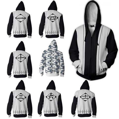 Hommes et femmes sweats à capuche zippés Anime eau de javel sweat à capuche Ichigo Kurosaki Cosplay Costumes Rukia Harajuku Streetwear ► Photo 1/6