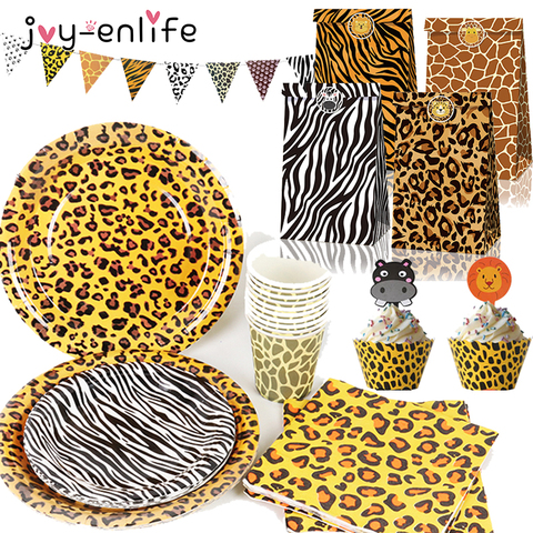 Animaux imprimé tigre zèbre léopard sac d'emballage Jungle Safari fête d'anniversaire décoration Safari fête faveurs bébé douche garçon ► Photo 1/6