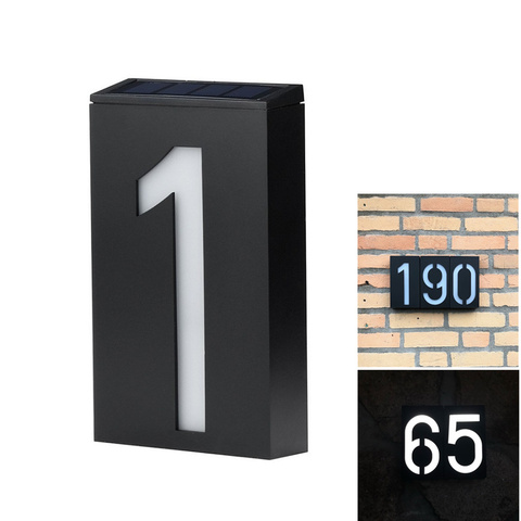 Numéro de maison solaire alimenté plaque de porte adresse signe plaque numéro de maison extérieur porche lumières avec batterie Rechargeable solaire ► Photo 1/6