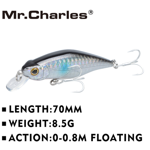 Mr.Charles – leurre méné rigide flottant de qualité professionnelle CMC015, appât artificiel idéal pour la pêche à l'alose, à l'alose, à la manivelle, yeux 3D, 0 à 8.5 M, 70mm/0.8g ► Photo 1/6