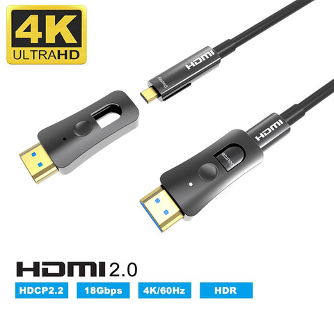 Câble à fibres optiques fileté compatible HDMI 2.0 4K A à D type tête unique Pullable pour boîtier décodeur de projecteur HDTV ► Photo 1/6