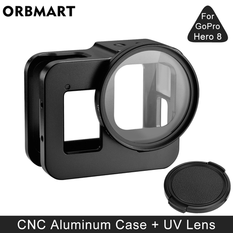 Boîtier de protection en alliage d'aluminium pour GoPro Hero 8 boîtier en métal noir cadre Cage + filtre d'objectif UV pour Go Pro 8 accessoires de caméra ► Photo 1/6