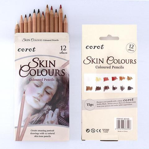 Ensemble de crayons de couleur Pastel doux, 12 pièces, professionnels, couleur peau bois, charbon, fournitures pour dessin de croquis de peintre ► Photo 1/1