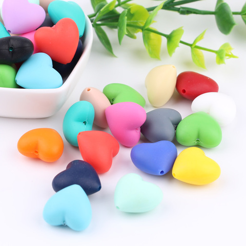 TYRY.HU 10 pièces Silicone collier de dentition en forme de coeur perles de qualité alimentaire Silicone bébé anneau de dentition accessoires chaîne factice décorer ► Photo 1/6