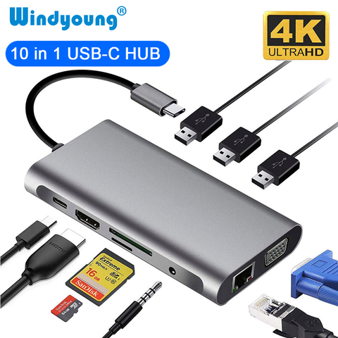 Type-c à RJ45 Gigabit Lan Ethernet HDMI 4K VGA adaptateur SD TF lecteur de carte USB-C USB 3.0 Audio pour MacBook Samsung Thunderbolt 3 ► Photo 1/6