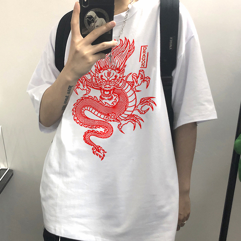 T-shirt homme Harajuku été Vintage chinois Dragon imprimé Cool unisexe décontracté à manches courtes T-shirt Streetwear T-shirt surdimensionné ► Photo 1/6
