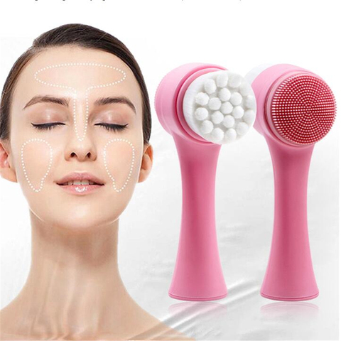 Brosse de nettoyage du visage Double Face Silicone visage outil de soin de la peau Massage du visage nettoyant brosse démaquillant brosse outils de beauté ► Photo 1/6