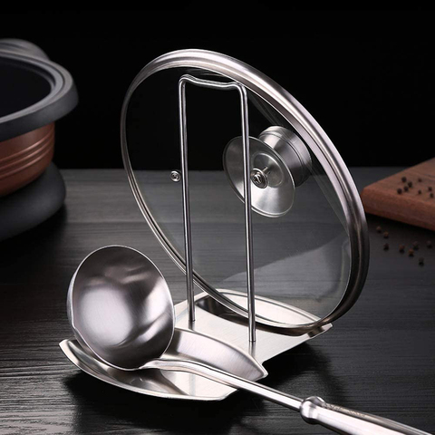 Pot en acier inoxydable couvercle support amovible Pan couverture étagère cuisine multifonctionnel spatule support cuillère support accessoires de cuisine ► Photo 1/6