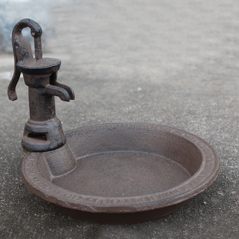 Pompe à eau rustique en fonte ronde mangeoire pour oiseaux, assiette de rangement pour bibelot en métal lourd, décoration de Table de jardin pour maison européenne bougeoir ► Photo 1/6