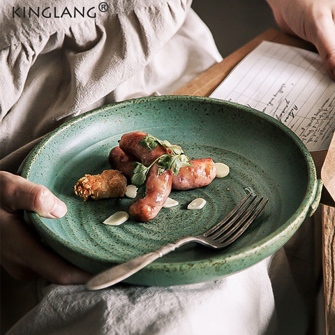 KINGLANG – assiette rétro japonaise avec poignée, vaisselle créative de Restaurant, assiette ronde pour la famille, assiette à salive, plat de dîner occidental ► Photo 1/5