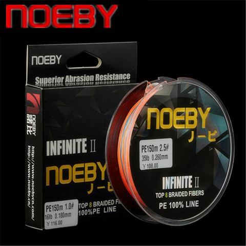 NOEBY 150m ligne de pêche multicolore 10-57lb 8 brins tressé ligne lisse Multifilament PE ligne de pêche pour la pêche en eau salée ► Photo 1/6