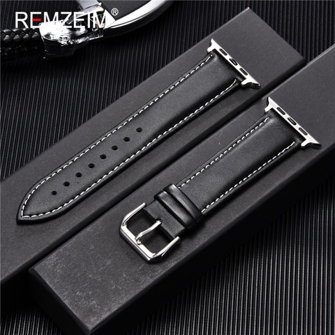 Bracelet en cuir de vachette REMZEIM pour bracelet de montre Apple 44mm 40mm iwatch 6 5 4 3 2 1 bracelet 42mm 38mm bracelet accessoires de montre ► Photo 1/6