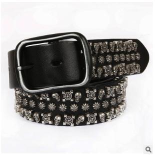 Ceinture à boucle en cuir véritable, nouvelle marque punk 100% cuir de vache, squelette à rivets vintage à la mode, livraison gratuite ► Photo 1/3