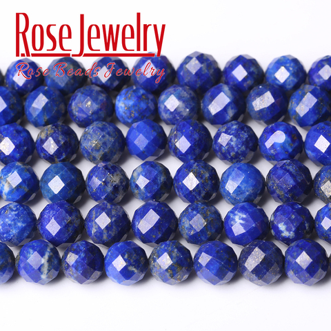 Perles Lapis lazuli à facettes naturelles, pour la fabrication de bijoux, accessoires pour boucles d'oreilles, 6mm/8mm, 15 pouces ► Photo 1/5
