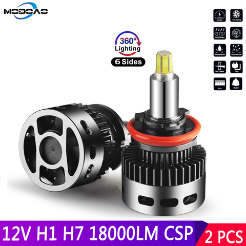 Phare de voiture, 2 pièces 3D 6 côtés H1 H7 H11 LED, H8 H9 9005 9006 9012 50W, 360 degrés, 18000LM, CSP ► Photo 1/6