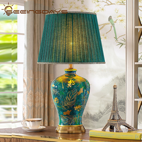 40x68cm américain rétro vert lampe de Table en céramique pour chambre salon lampe de chevet émeraude reine atmosphérique luxe Villa ► Photo 1/6