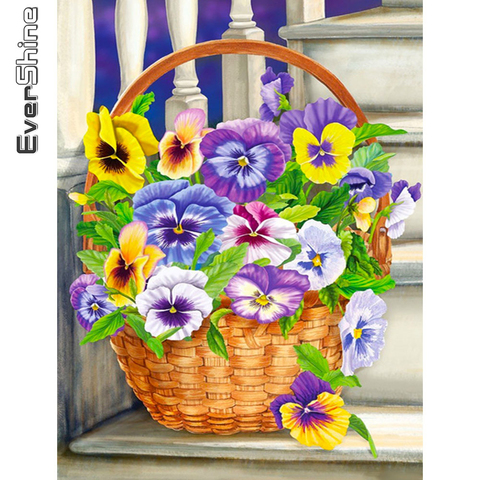 Evershine – peinture diamant 5D, perceuse complète, Pansy, Kit de broderie de fleurs, bricolage, décoration murale ► Photo 1/6