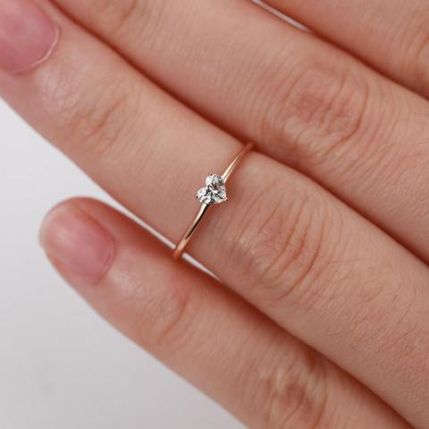 ZHOUYANG – bague minimaliste en Zircon en forme de cœur pour femmes, 3 couleurs fines, cadeau de fête, bijoux à la mode, KBR014 ► Photo 1/6