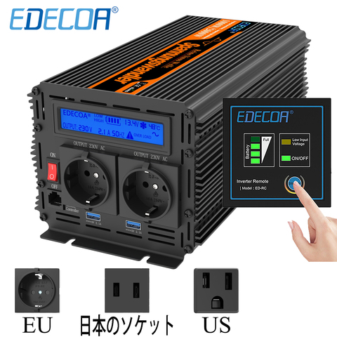 EDECOA – convertisseur de puissance 1000W 2000W DC 12V AC 220V 230V 240V, onduleur à onde sinusoïdale Pure Usa à 100v 110v 120v 50Hz 60Hz hors réseau ► Photo 1/6