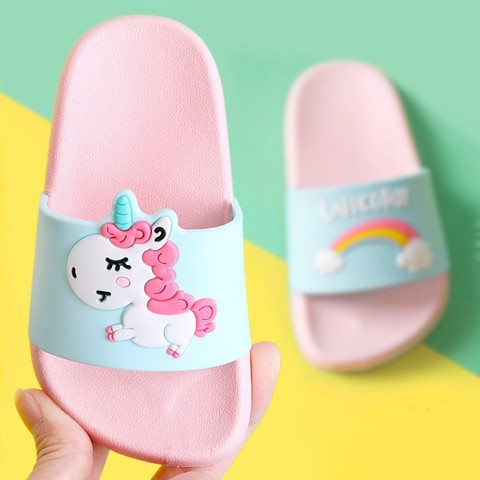 Pantoufles licorne arc-en-ciel pour garçons et filles, chaussures de plage d'été pour enfants, pantoufles d'intérieur souples pour bébés, nouvelle collection ► Photo 1/6