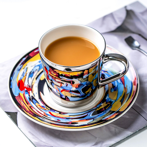 Ensemble de tasses et soucoupes à café en céramique, modèle Picasso miroir, magazine de mode/Allure reine/tasse abstraite pour femme ► Photo 1/6