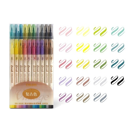 20 pièces Multi couleur double face écriture Art pinceau marqueurs ensemble pour dessin peinture Liner aquarelle lettrage calligraphie A6133 ► Photo 1/6