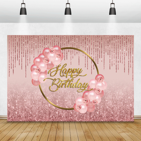 Photo toile de fond rose rouge ballons fête d'anniversaire paillettes étoile point pendentif scène personnalisée affiche bébé Portrait Photo fond ► Photo 1/6